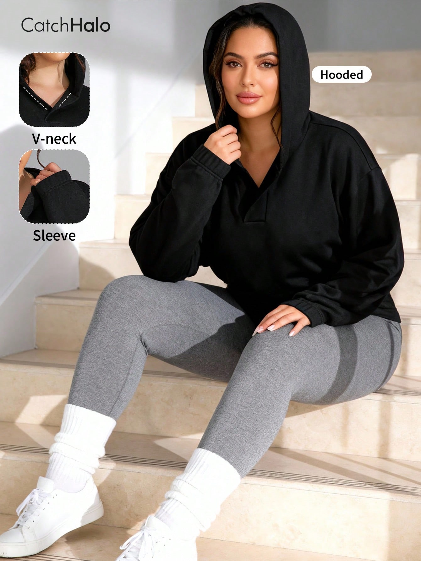 Yoga Fitness Hoodie - Plus Size Cropped Hoodie Women V