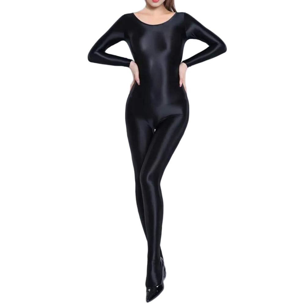 Women Oil Shiny Long Sleeve Pa - Yoga Fitness Jumpsuit 评论和价格