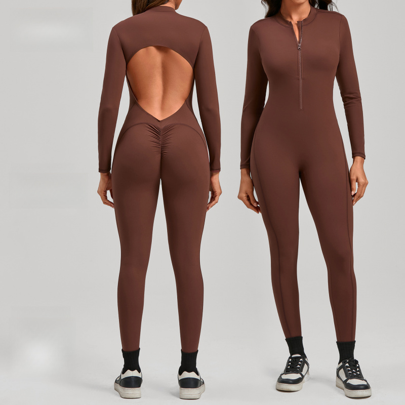 Zippered Long Sleeve Nude Feel - Yoga Fitness Jumpsuit 评论和价格