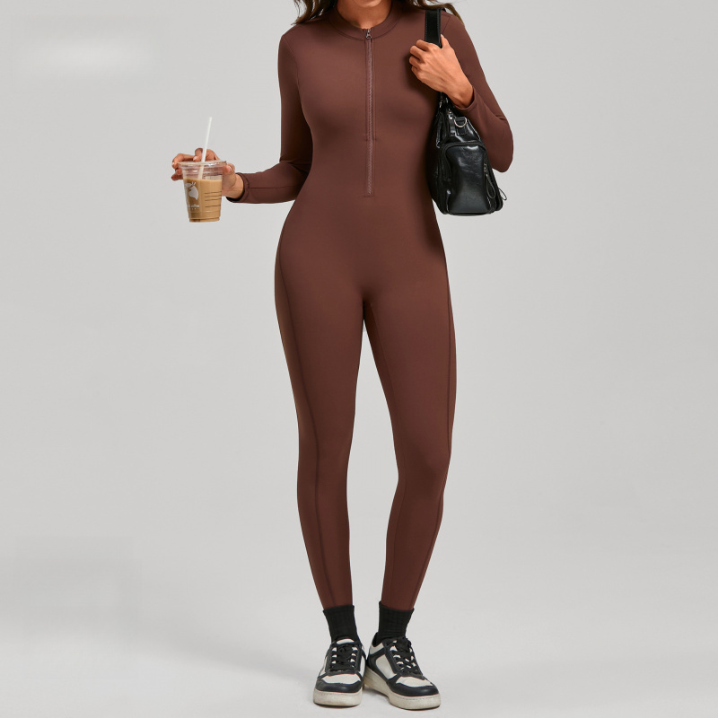 Zippered Long Sleeve Nude Feel - Yoga Fitness Jumpsuit 评论和价格