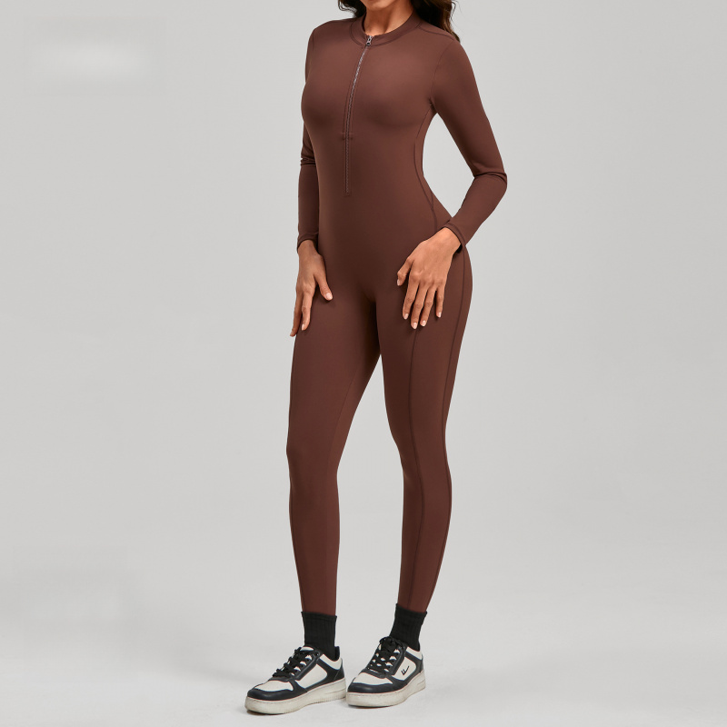Zippered Long Sleeve Nude Feel - Yoga Fitness Jumpsuit 评论和价格